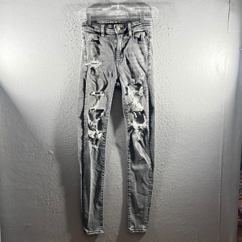 1241 | American Eagle Ne(x)t Level Stretch Distressed Skinny Jeans Grey Women 0L